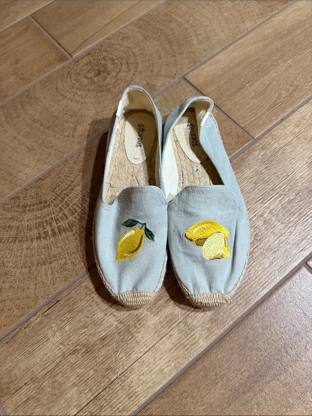 Soludos Light Blue Espadrille Slip-Ons with Lemon Embroidery Sz 8.5 (39)